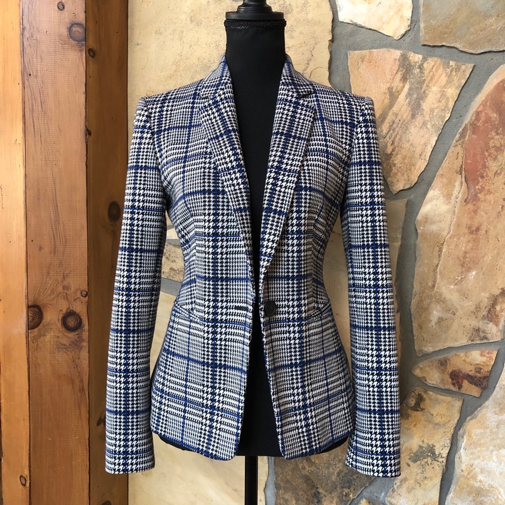 Express Herringbone Lined Stretch Blazer Black Wh… - image 3